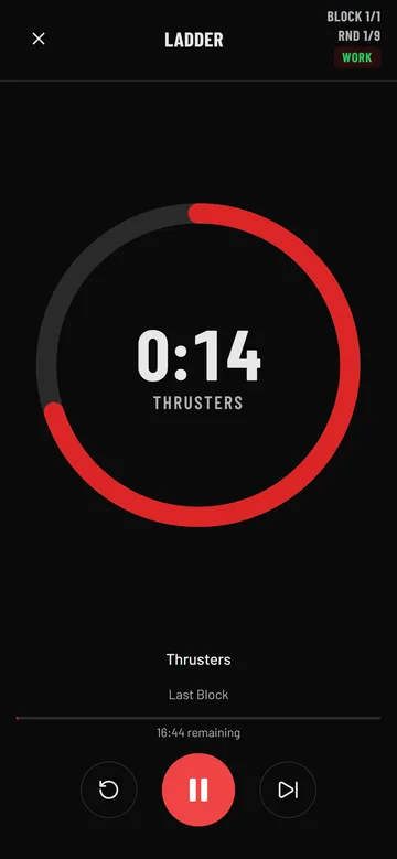 Ladder block running: Thrusters, round 1 of 9